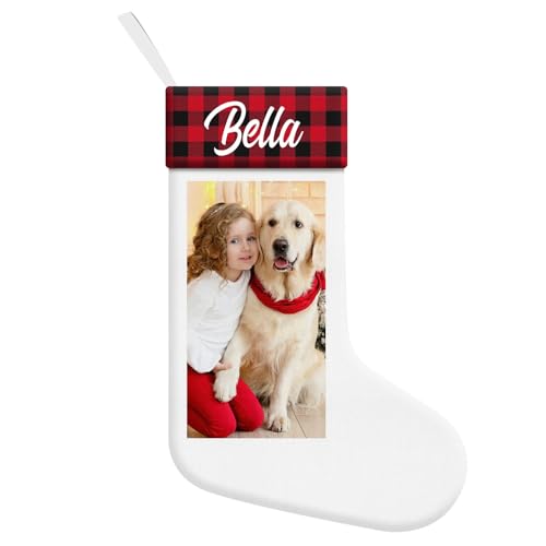 Damywa Personalisierte Socken mit Foto Weihnachtsstrumpf Personalisierte Geschenke Foto Geschenk Partner Geschenke Lustige Socken für Beste Freundin Weihnachtsdeko Christmas Decorations - 1 Foto - C