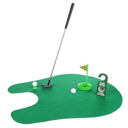 FunX Toilettengolf Geschenk Set - Lustiges Mini Golf Männergeschenk fürs Badezimmer mit Puttingmatte - 7 tlg. Golfgeschenkartikel