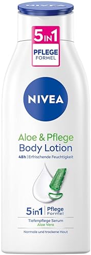 NIVEA Aloe & Pflege Body Lotion (400 ml), Körpercreme für trockene Haut mit 5in1 Pflege Formel und...