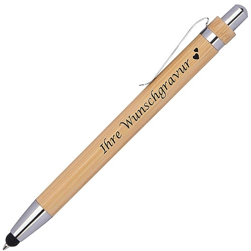 Juwelier Schönschmied Kugelschreiber mit Gravur | Bambus | inkl. Touchfunktion | Personalisiert | Nachhaltiger Werbekugelschreiber mit Wunschgravur | Geschenkidee (1)