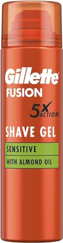 Gillette Fusion Bartpflege Rasiergel Männer (200 ml), mit Mandelöl, für empfindliche Haut, mit 5-Fach-Wirkung: Reinigt, spendet Feuchtigkeit, schützt, erfrischt und beruhigt, Geschenk für Männer