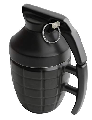 Adkwse Tasse Handgranate, aus Keramik, mit Deckel, Füllmenge: 280 ml, Schwarz