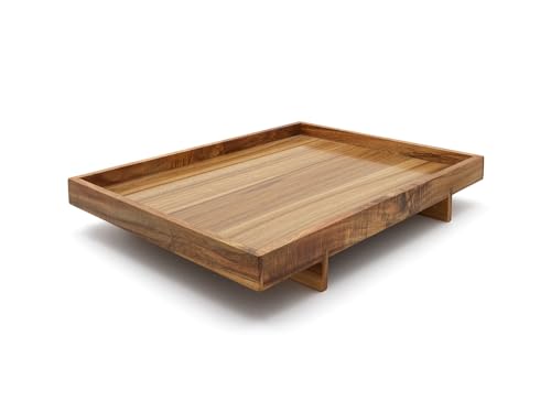 Bredemeijer großes braunes Holz-Tablett 40 x 30 cm mit Standfüßen - Serviertablett aus edlem Akazien-Holz - für Snacks oder Getränke