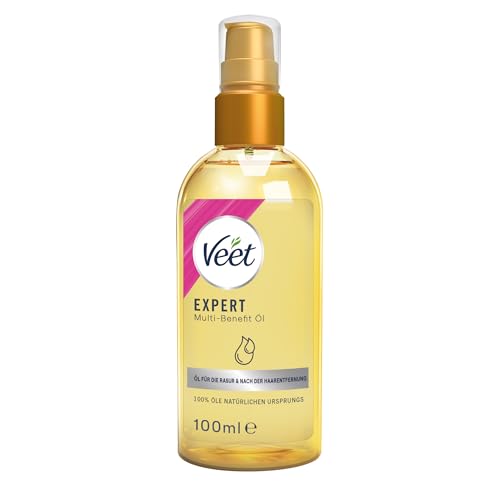 Veet Expert Multi-Benefit Öl - 100% natürlichen Ursprungs mit Vitaminen & Omega 3 - Körperöl für die Rasur & nach der Haarentfernung - Feuchtigkeitsspendendes Rasieröl für Körper & Gesicht, 100 ml