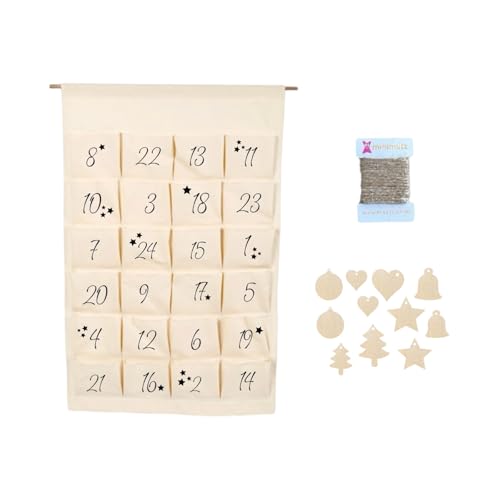 AWASG Adventskalender groß Stoff für Kinder Erwachsene - 24 Taschen zum selber Befüllen inkl. Geschenkanhänger aus Holz - Kalender Adventszeit Weihnachten