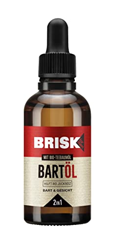 BRISK 2in1 Bartöl für Männer, 50 ml, Bartpflege mit Bio-Teebaumöl, zieht schnell ein, gepflegte Haut &...