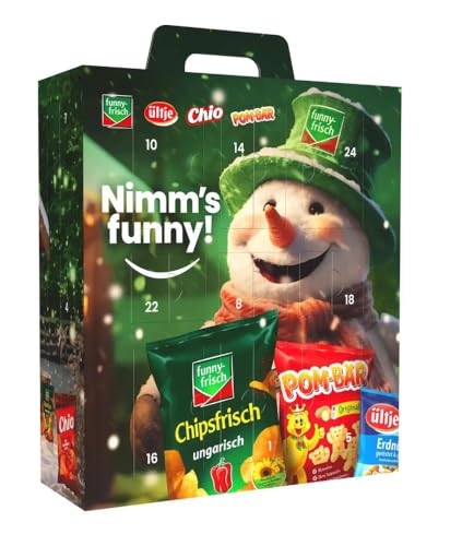 FunnyFrisch Adventskalender 2024, WERT 100€, Chips Advent Kalender, Knabberspaß, Snack Highlights von Funny Frisch, Ültje, Chio und Pom Bär