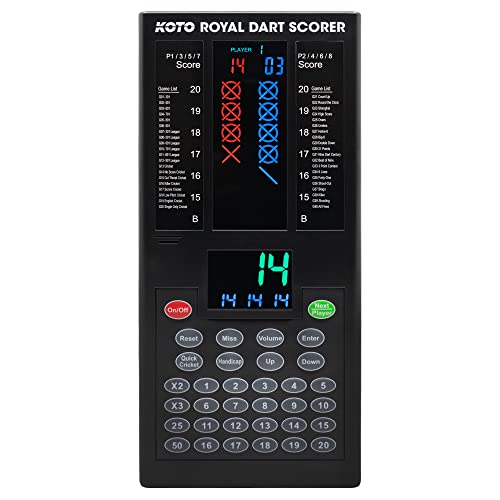 KOTO - Royal Dart Scoreboard, Spiele, Anzeigetafel inkl. 32 Spiele, Spielstandsanzeige & Befestigungsmaterial, für 8 Spieler, Batteriebetrieben, Elektronischer Dart Scorer Elektronische Anzeigetafel