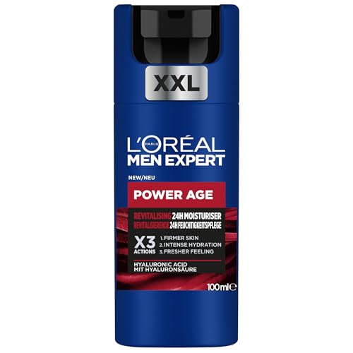 L'Oréal Men Expert XXL Gesichtspflege gegen Falten für Männer, Anti-Aging Feuchtigkeitscreme für matte Haut, Gesichtscreme für Herren mit Hyaluronsäure, Power Age, [Amazon Exclusive], 1 x 100 ml