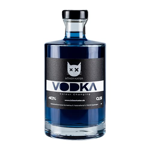 Böser Kater Wildberry Colour Changing Vodka | Mit Farbwechsel-Effekt von Blau zu Violett | Fruchtiger Beeren-Geschmack | Handgemacht in Deutschland | Die perfekte Geschenkidee | 0,5l 40% Vol