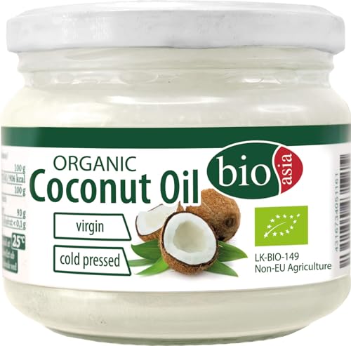BIOASIA Bio Kokosöl, kaltgepresst, naturbelassen ohne Zusatzstoffe, veganes Fett zum Kochen, Braten und...
