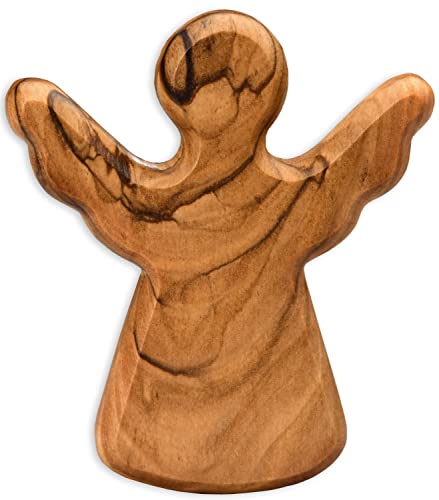 Kassis Geschenkartikel Olivenholz-Schutzengel - Handgefertigte Engel-Figur aus Bethlehem - Schutzengel-Glücksbringer - (ohne Gravur) - (1 Stück)
