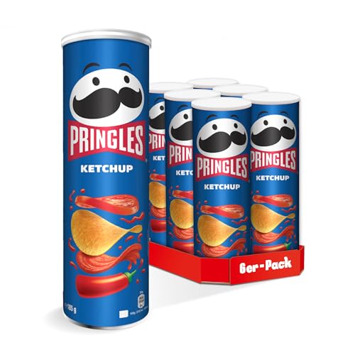 Pringles Ketchup (6 x 185 g) – der unwiderstehliche Snack-Klassiker in der praktischen Dose – knackige Chips mit Ketchup-Geschmack – Pop. Play. Eat.