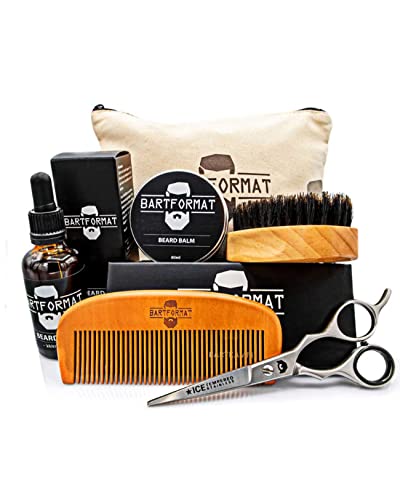 BARTFORMAT® - Bartpflege Set für Männer | Bartpflege Set (6-teilig) mit Bartöl, Bartbalsam, Bartschere,...