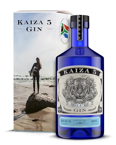 KAIZA 5 BLUE GIN Box – 0,7 l - 43% | Gin aus Südafrika/Kapstadt in der Geschenkbox | Blumig, beerig, frisch | Holunder, Blaubeere und Drachenfrucht