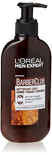 L'Oréal Men Expert BarberClub 3-in-1-Reiniger für Bart + Gesicht + Haare für Herren, für den täglichen Gebrauch, mit ätherischem Zedernholzöl, für alle Hauttypen, 200 ml