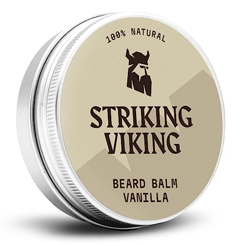 Striking Viking parfümfreier Bartbalsam von Viking – stylt, stärkt und macht Bärte und Schnurrbärte weich – 100% natürliche Bartpflege mit Bio-Sheabutter, Teebaum-, Argan- und Jojobaöl (vanilla)