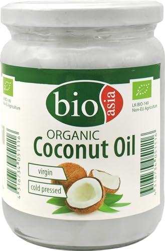 BIOASIA Bio Kokosöl, kaltgepresst, naturbelassen ohne Zusatzstoffe, veganes Fett zum Kochen, Braten & Backen,...