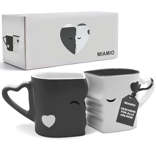 MIAMIO - Kaffeetassen/Küssende Tassen Set Geschenke für Frauen/Geschenke für Männer/Freund/Freundin...