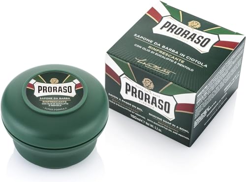 Proraso Shaving Soap inklusive Seifenschale, 150 ml, erfrischende und belebende Rasierseife für Herren mit Eukalyptusöl und Menthol, Made in Italy, Grün