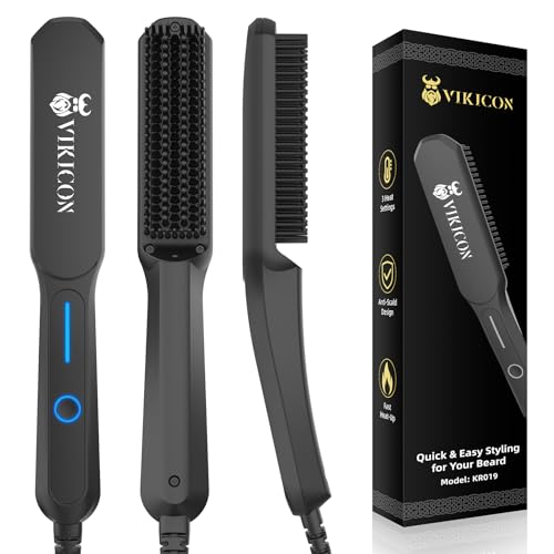 VIKICON Bartglätter Kamm für Männer, Mini-Profi-Haarglätter mit Negativen Ionen, 3-Segment-Temperatur,Tragbar und schnell für Bart- und Haarstyling