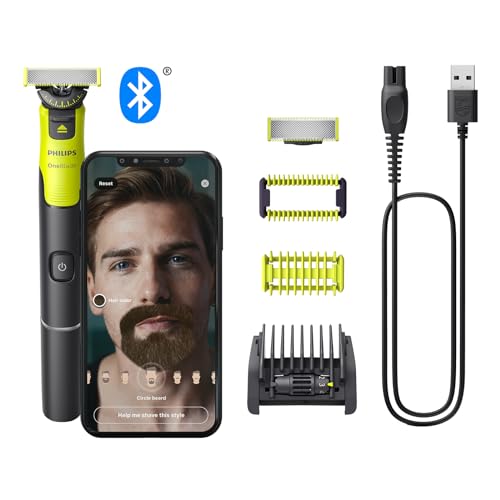 Philips OneBlade 360 Face+Body mit App-Anbindung - Elektrischer Bartschneider, Rasierer und Bodygroom, 360-Technologie, verstellbarer 5-in-1-Trimmaufsatz, 1 Körper-Kit, neues Design (Modell QP4631/30)