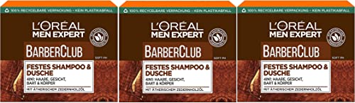 L'Oréal Men Expert Barber Club Festes Shampoo XL-Seifenstück Mit Zedernholzölkomplex, 3 x 80 g