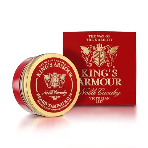 King’s Armour Bartbalsam (50 ml) – Stylt, stärkt, macht weich und pflegt Bärte und Schnurrbärte – Natürlicher Bartbalsam für Männer mit Argan-, Jojoba- und Süßmandelöl