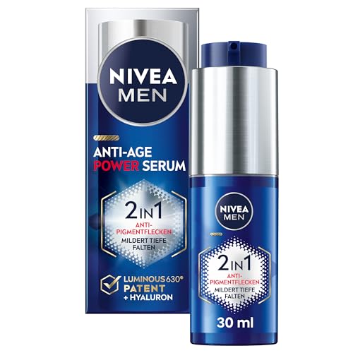 NIVEA MEN Anti-Age 2in1 Power Serum, Gesichtspflege mit Hyaluron für Anti-Aging-Effekt, Hautpflege mit LUMINOUS630® gegen Alters- und Pigmentflecken (30 ml)