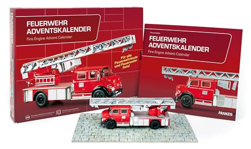 FRANZIS 67206 - Feuerwehr Adventskalender, Metall Modellbausatz des Mercedes-Benz L1519 im Maßstab 1:43, inkl. 52-seitigem Begleitbuch
