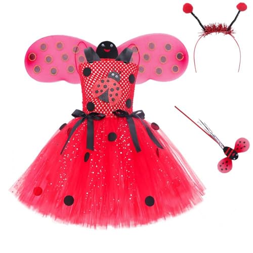 Mädchen ärmelloses Cartoon rotes Netzkleid Halloween Cos Play Kostüm Kleider Mädchenkleid für besondere Anlässe Festzugskleider (Red, 4-5 Years)