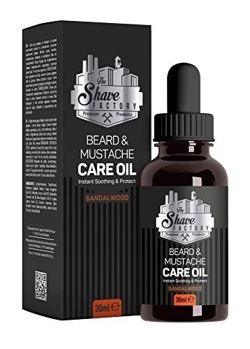The Shave Factory Beard and Mustache Care Oil - Bart- und Schnurrbart-Pflegeöl mit Sandelholz – die ultimative Pflege für einen gesunden, glänzenden und perfekt gestylten Bart und Schnurrbart 30ML
