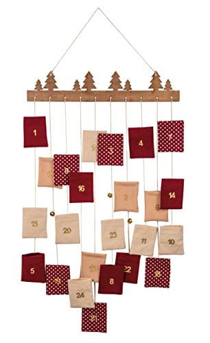 Rayher Adventskalender Set, mit Holzleiste und 24 Säckchen zum Befüllen, rot/beige Töne 44 x 95 cm, 46656999