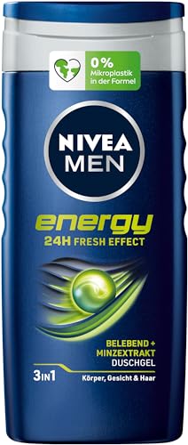 NIVEA MEN Energy Duschgel (250 ml), pH-hautneutrale Pflegedusche mit vitalisierendem Duft und 24h Frische Effekt, Cremedusche mit Minzextrakt für Körper, Gesicht und Haar