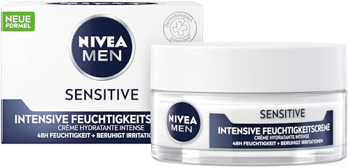 NIVEA MEN Sensitive Intensive Feuchtigkeitscreme, Gesichtscreme mit 48h Feuchtigkeit für empfindliche Männerhaut, Gesichtspflege zur Linderung von Hautirritationen (50 ml)