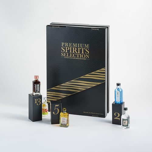 Premium Spirituosen Adventskalender | Whisky, Gin, Rum, Likör | 24 Miniaturflaschen inklusive Booklet mit Verkostungsnotizen | Limitierte Auflage