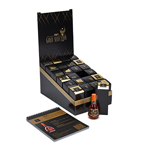 Premium Spirituosen Tasting Box | Whisky, Gin, Rum, Likör | 24 Miniaturflaschen inklusive Booklet mit Verkostungsnotizen und Cocktailrezepten