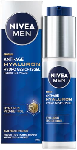 NIVEA MEN Anti-Age Hyaluron Hydro Gesichtsgel, erfrischende Gesichtspflege mit Hyaluron und Pro-Retinol, schnell einziehendes Gel für 24h intensive Feuchtigkeit und sichtbare Faltenmilderung (50 ml)