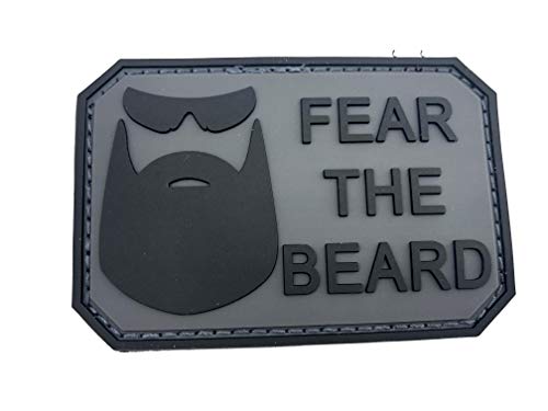 Klettband Aufnäher Fear The Beard Schwarz Grau PVC Patch