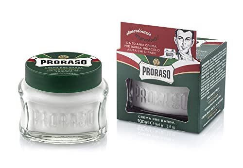 Proraso Pre Shave Cream, 100 ml, erfrischende und belebende Rasiercreme für die Anwendung vor der Rasur, mit Eukalyptusöl und Menthol, Made in Italy, Grün