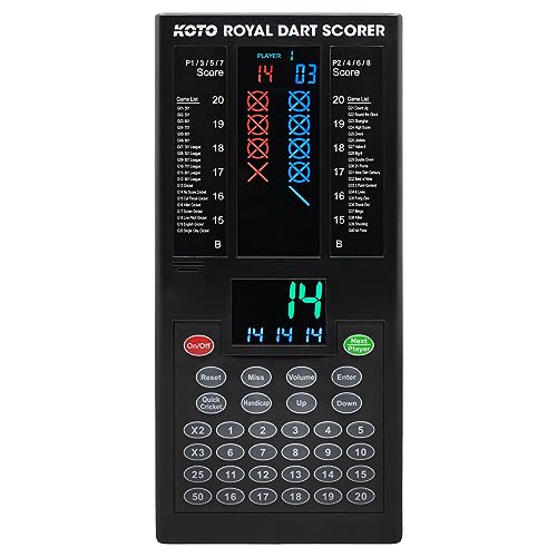 KOTO - Royal Dart Scoreboard, Spiele, Anzeigetafel inkl. 32 Spiele, Spielstandsanzeige & Befestigungsmaterial, für 8 Spieler, Batteriebetrieben, Elektronischer Dart Scorer Elektronische Anzeigetafel