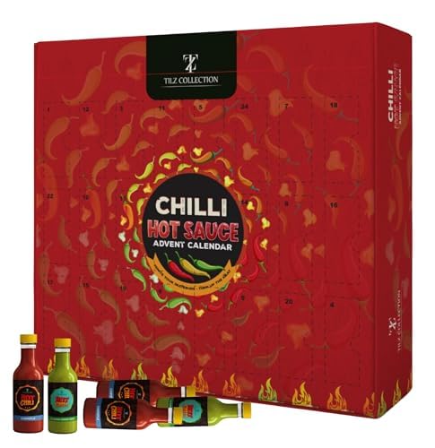 Hot Sauce Adventskalender 2023 – 24 Tage Chili Sauce Adventskalender Adventskalender 2023 für Männer Hot Sauce Set Schokoladenfreier Adventskalender für Frauen Chili Challenge Hot Sauce (Rot)