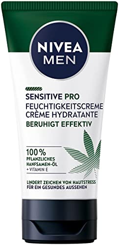 NIVEA MEN Sensitive Pro Feuchtigkeitscreme (75 ml), feuchtigkeitsspendende Creme mit Hanfsamenöl & Vitamin E, beruhigende Gesichtspflege für empfindliche Haut