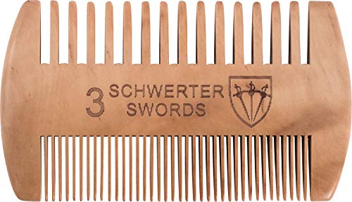 DREI SCHWERTER - Bartkamm ´Barba` für die anspruchsvolle und tägliche Bartpflege mit zwei verschiedenen Zahnungen für jeden Barttyp, Markenqualität aus robustem Pfirsichholz (8688)