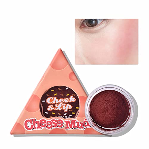 Rouge & Mettetelo in bocca. Ice Jelly Powder Blusher Mud Lip Mud Käse-Design-Puder-Rouge mit doppeltem Verwendungszweck Dauerhaftes Make-up verblasst nicht Rose ene Sachen (D, A)