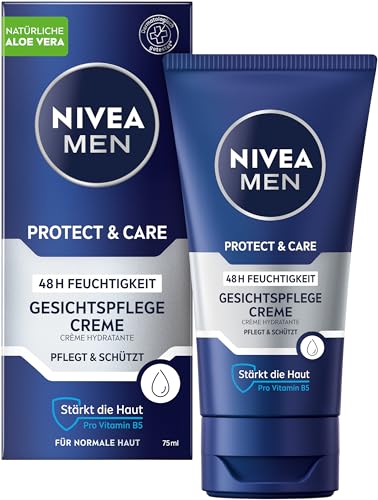 NIVEA MEN Protect & Care Gesichtspflege Creme, beruhigende Feuchtigkeitscreme für Männer, 48h feuchtigkeitsspendende Gesichtscreme mit Aloe Vera und Pro Vitamin B5 (75 ml)