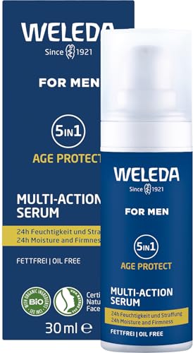 WELEDA Bio FOR MEN 5in1 Multi Action Serum - Naturkosmetik Anti Aging Männer Gesichtspflege Konzentrat mindert Falten & strafft. Herren Gesichtsserum mit Aloe Vera & Granatapfelsaft (vegan / 30ml)