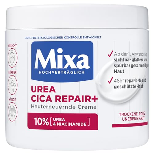Mixa Urea hauterneuernde Creme mit Urea & Niacinamide, für trockene und raue und unebene Haut, repariert und...