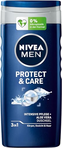 NIVEA MEN Protect & Care Duschgel (250 ml), pH-hautneutrale Pflegedusche, Männer Duschgel mit natürlicher Aloe Vera für Körper, Gesicht und Haar