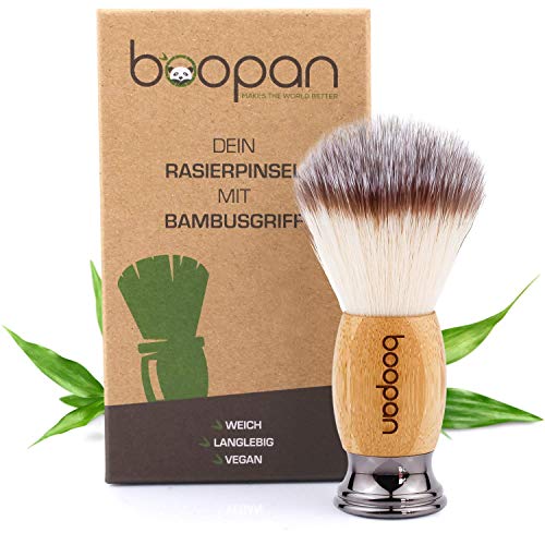 boopan® Premium Rasierpinsel vegan mit Bambus-Holz für Herren und Damen - weich wie Dachshaar - shaving...